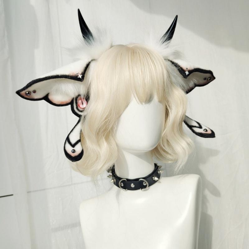 Halloween Devil Horns Headpiece Fantasy Creature Cosplay Convention Costume Hairband Realistic Faux Fur Moth Hair Accessories