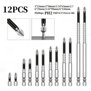 K5 Non-slip High Hardness Bit S2 Strong Magnetic 5A Black Non-slip Cross Head Electric Drill Electric Screwdriver Bit Size:(25mm,50mm,65mm,70mm,90mm,150mm)*2