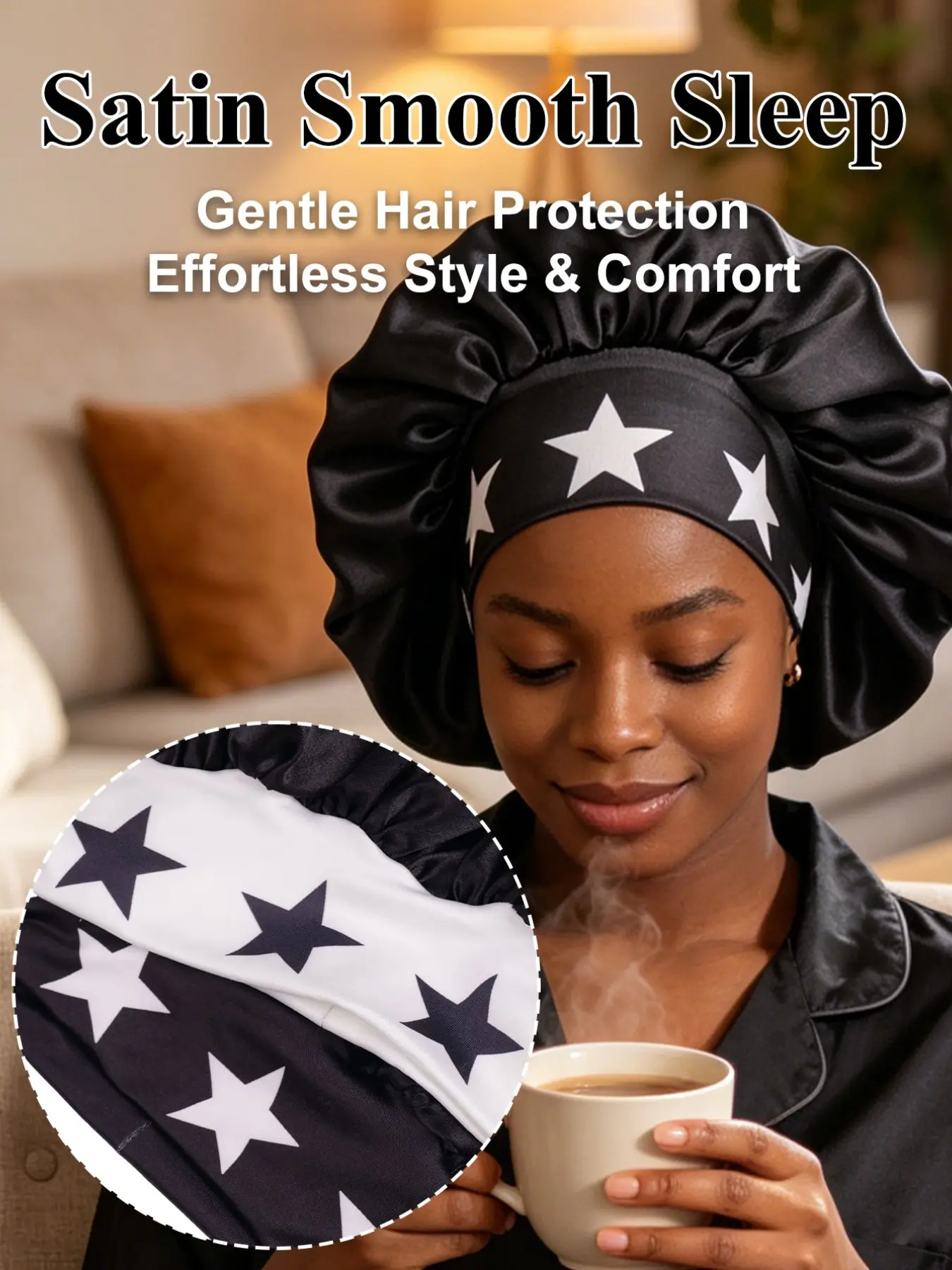 Silk Sleep Cap for Curly Hair, Soft Elastic Anti-Frizz Nightcap, Bonnets For Sleeping, Home Bathroom Decor, Silk Hair Wrap (1 Piece)