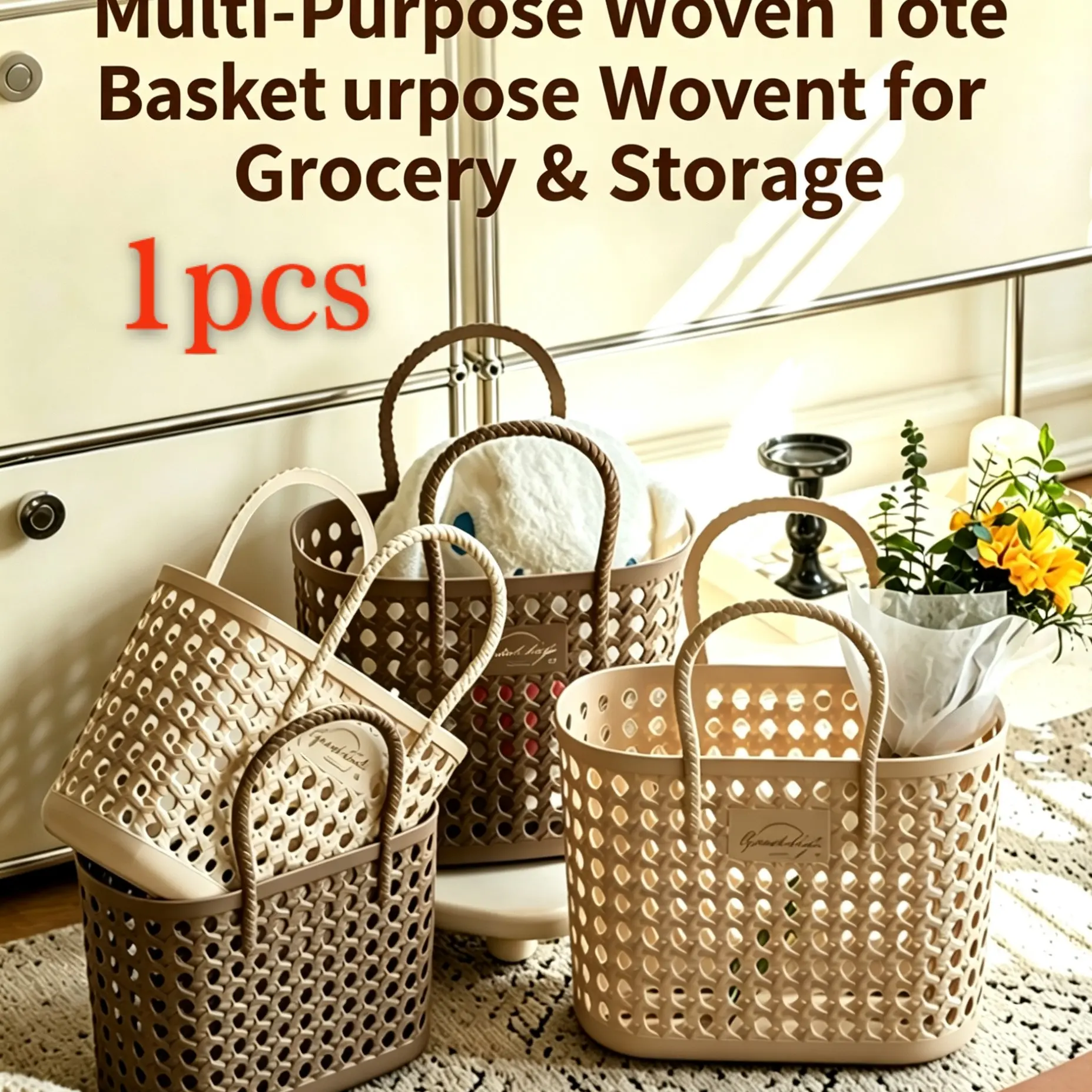 1 portable picnic basket/camping basket/home shopping basket/bathroom toiletries storage basket, sand-proof waterproof handbag with drain hole, suitable for travel essentials, outdoor equipment on holiday beach, mesh storage basket.