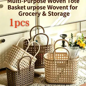 1 portable picnic basket/camping basket/home shopping basket/bathroom toiletries storage basket, sand-proof waterproof handbag with drain hole, suitable for travel essentials, outdoor equipment on holiday beach, mesh storage basket.