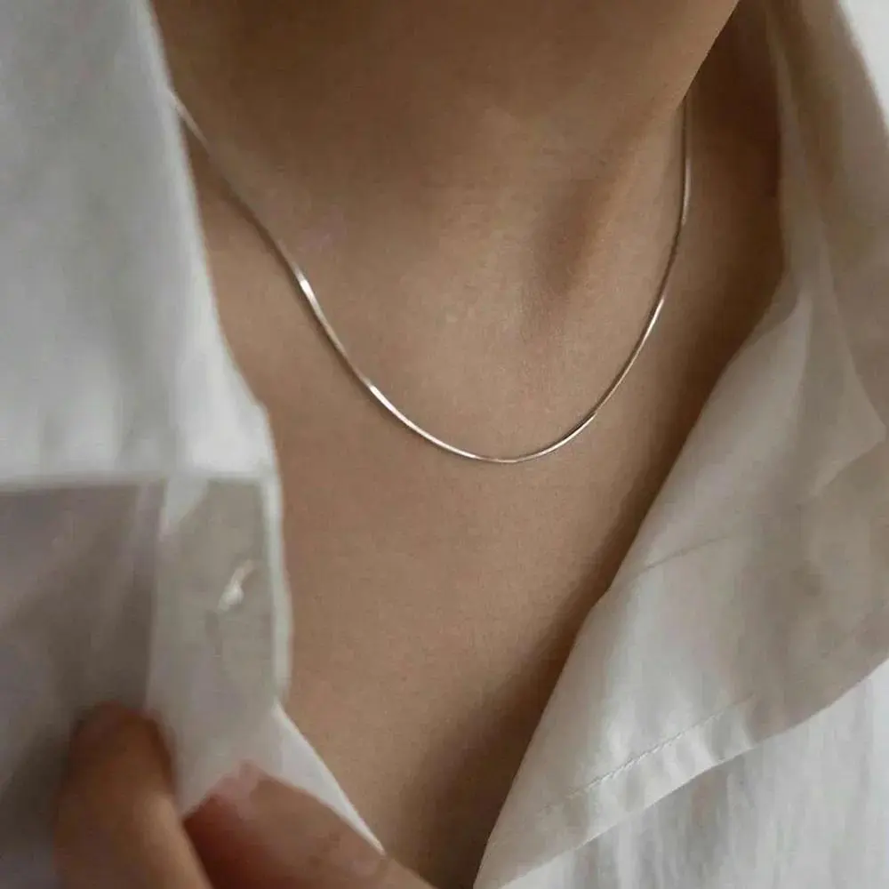 LATS New Stainless Steel Shiny Polish Snake Chain Choker Necklace for Women Men Fashion Jewelry