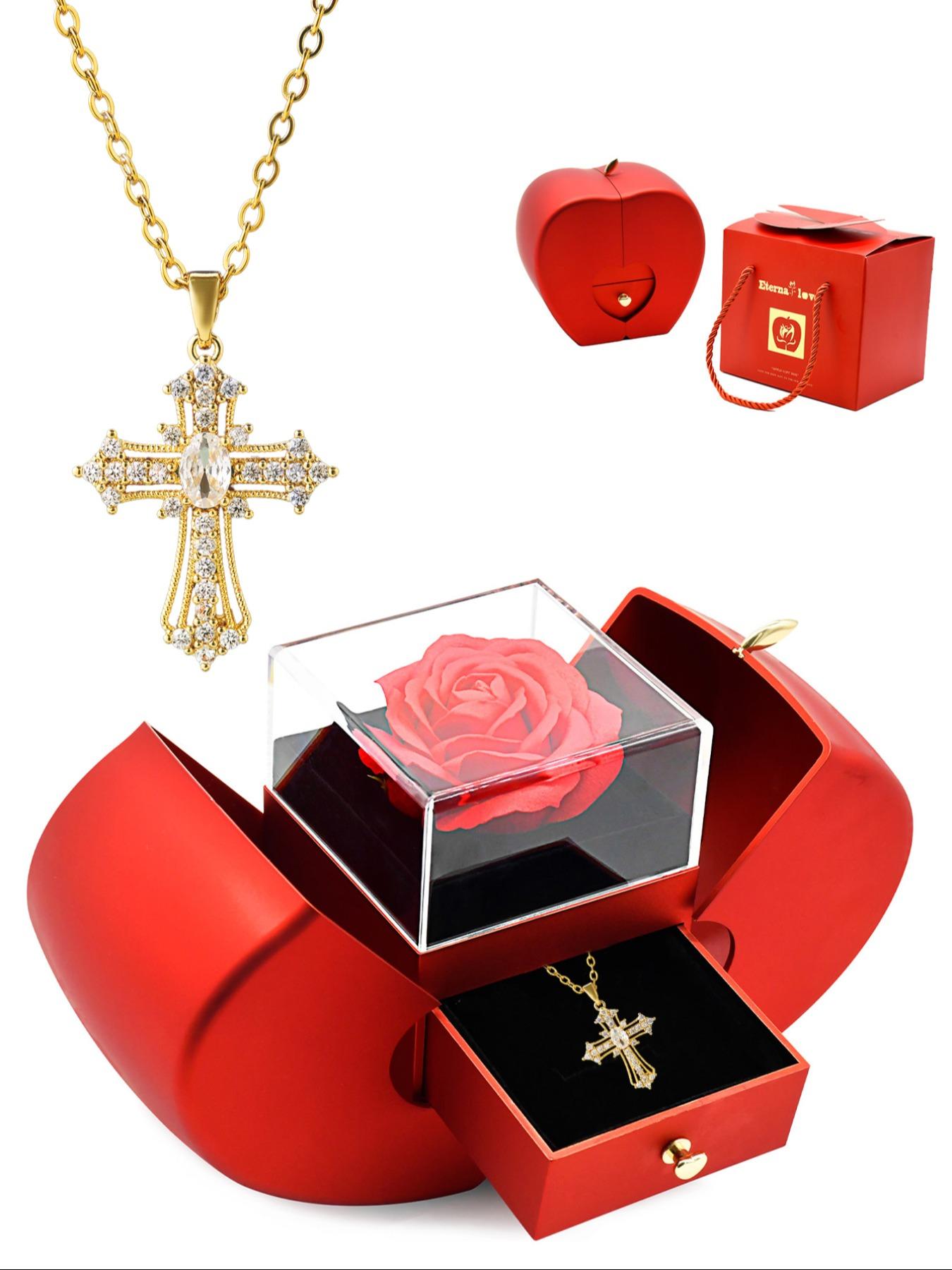 Rhinestone Cross Pendant Necklace For Women For Gift, Coptic Cross Necklace, Clavicle Chain Necklace, Fashion All-match Accessory