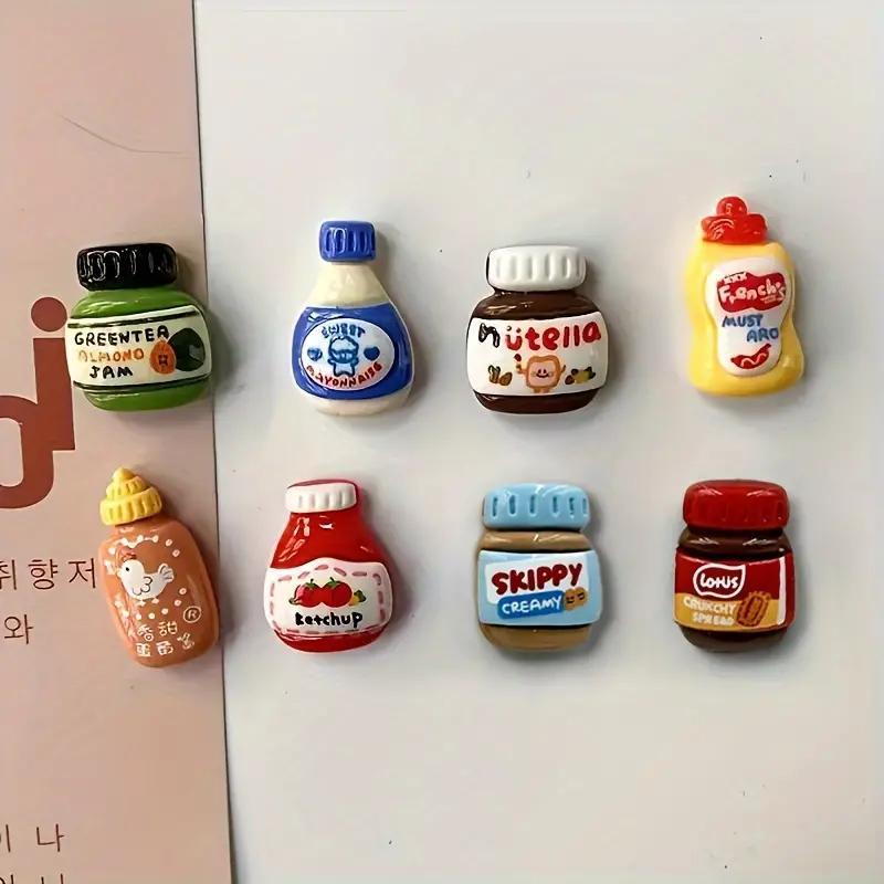 Cartoon Sauce Bottle Design Fridge Magnet, 8 Counts/set Cute Decorative Fridge Magnet,  Kitchen Decoration for Home Dining Room