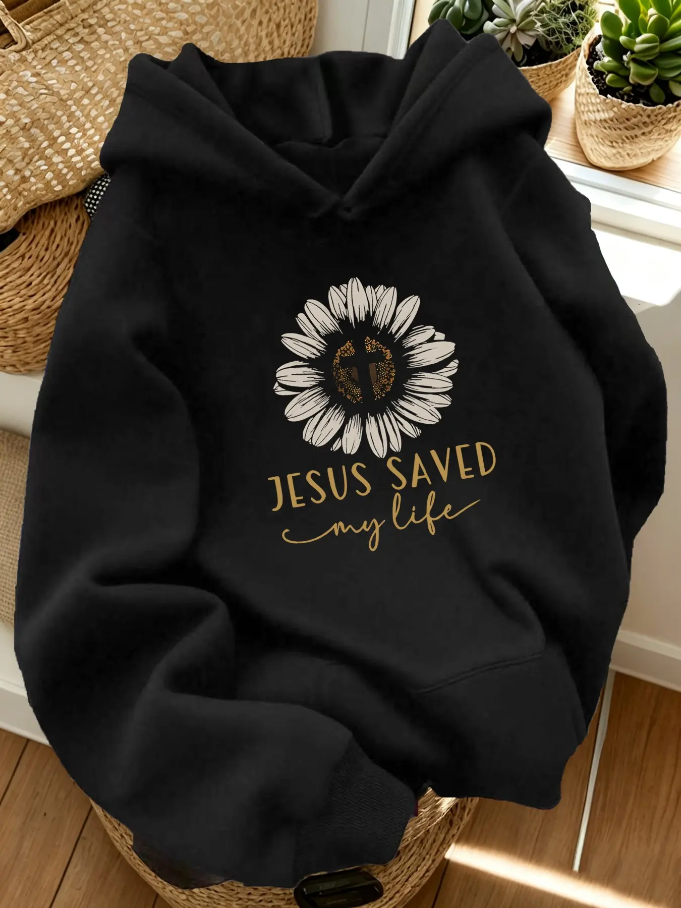 Women's Casual Hooded Sweatshirt, Sunflower Print, Fall Winter Warm Fitted Top, Daily Commute Fashion