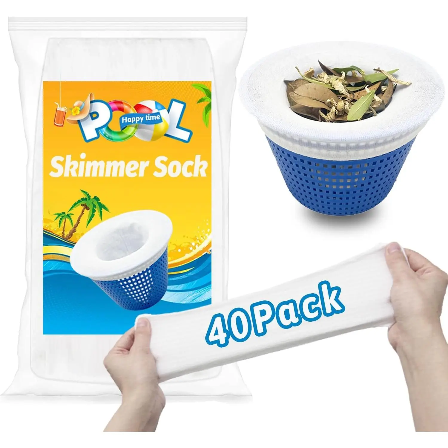 40-Pack Pool Skimmer Socks, Ultra Fine Mesh for Hair, Debris and Leaves | 40-Pack Value Set, Protects Pump & Filter, Fits  Skimmer Baskets,  Nylon Mesh, For Inground & Above-Ground Pools