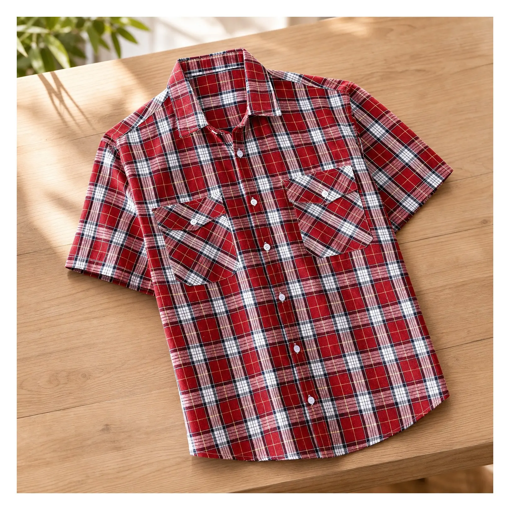 Men's Plaid Short Sleeve Button Down Western Shirt with Pockets | Cowboy Work Shirt, Button Up, Classic Plaid, Two Pockets, Regular Fit, Y2K Flannel Casual Summer Daily WearGift