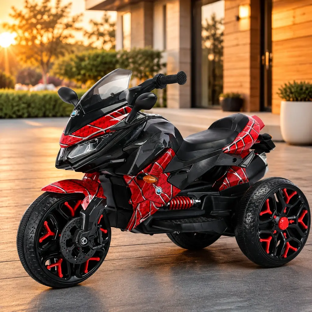 ARCH 12V Electric Ride On Motorcycle for Kids 3-6 Years, Red Plastic Battery Powered Toy Bike with Training Wheels, Manual Throttle, Foot Brake, Light Up Wheels, Music, USB/MP3, Indoor Outdoor Ride On Toy, Red Color Options, Plastic Material
