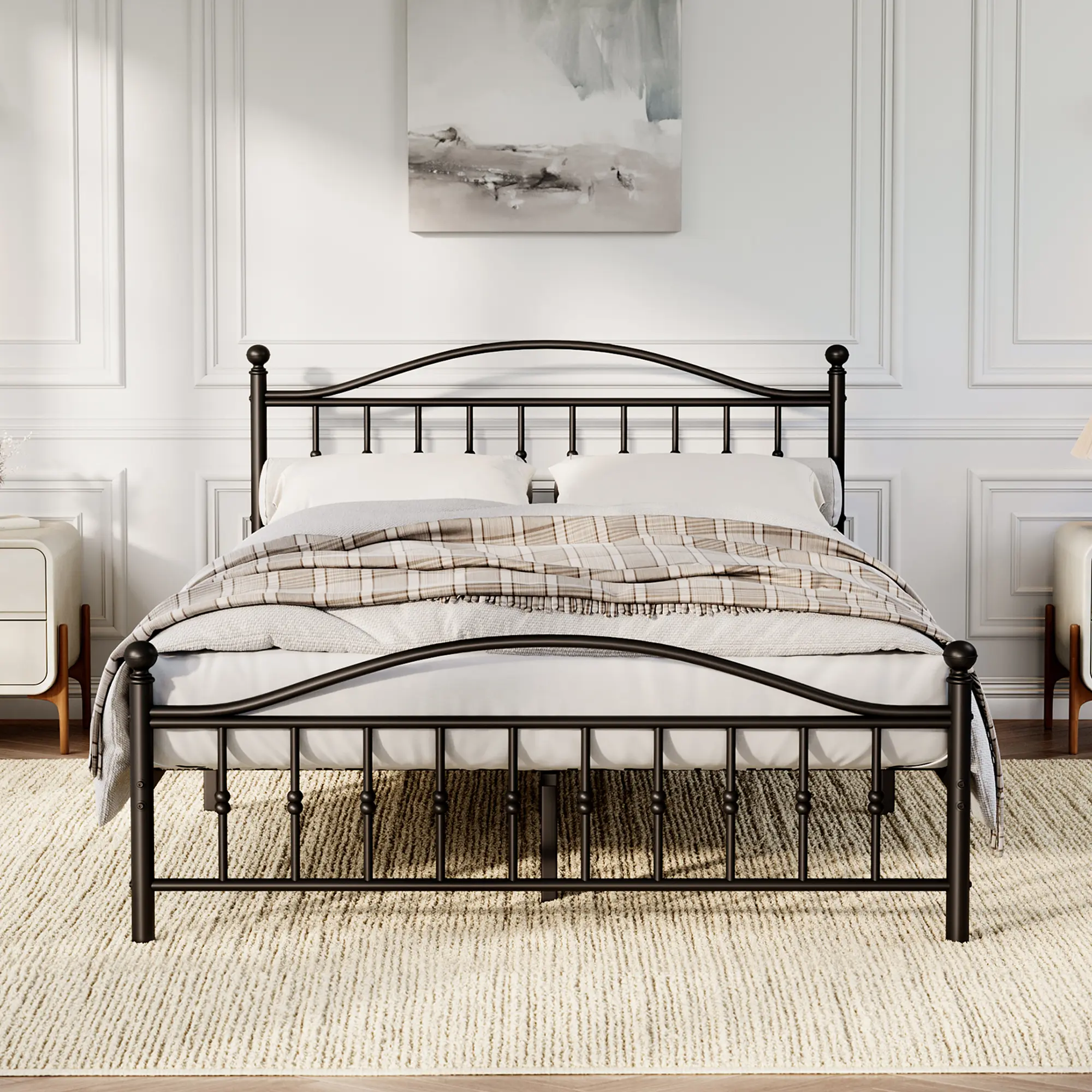 Garvee Vintage Victorian Circular Metal Platform Bed Frame - Heavy-Duty Steel Slats, 12.6 in Underbed Storage, Noise-Free, No Box Spring Needed, Easy Assembly - Full/Queen/King