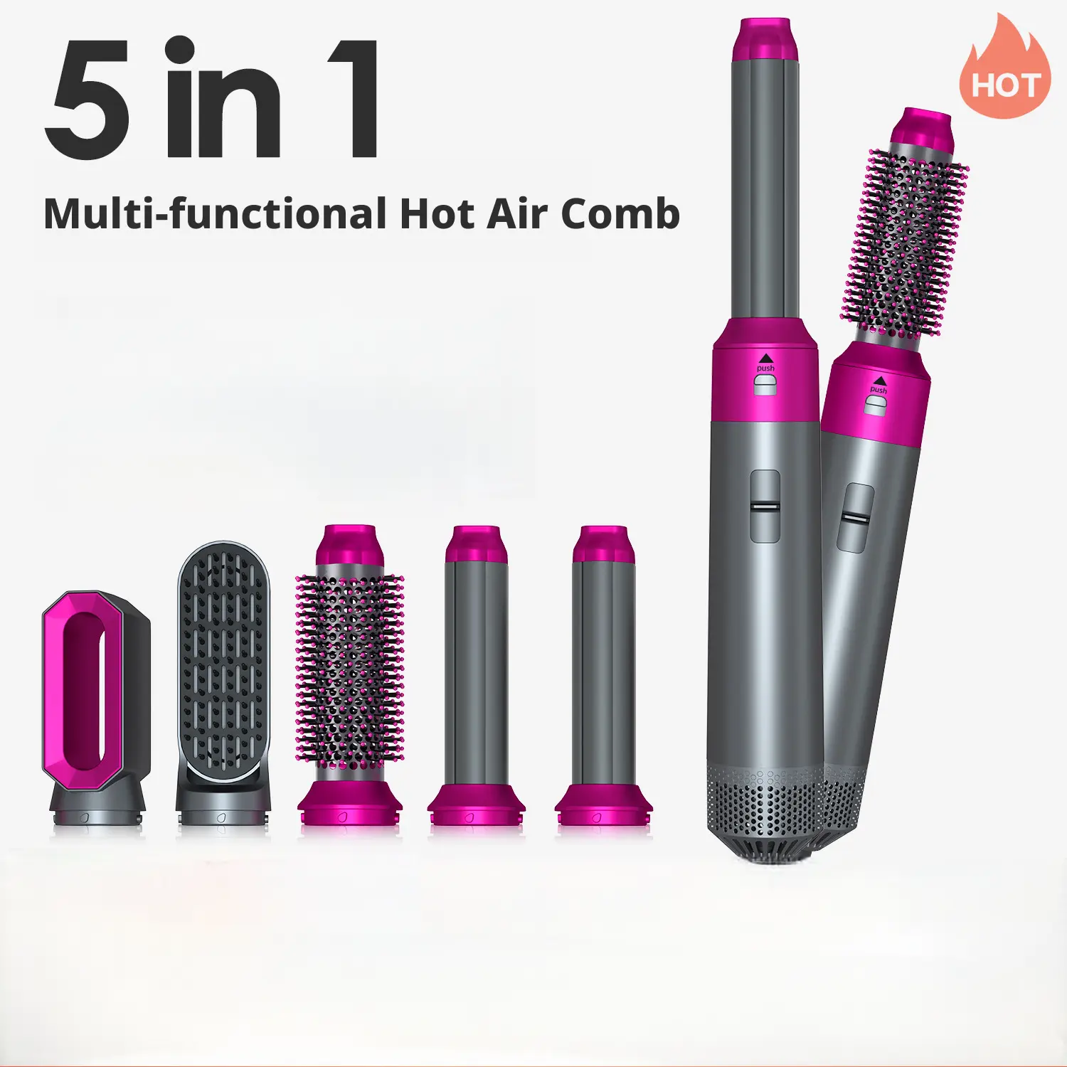 Best-selling 5-in-1 hot air comb multifunctional interchangeable head hair dryer straightener and curler high-power quick-dry hair dryer