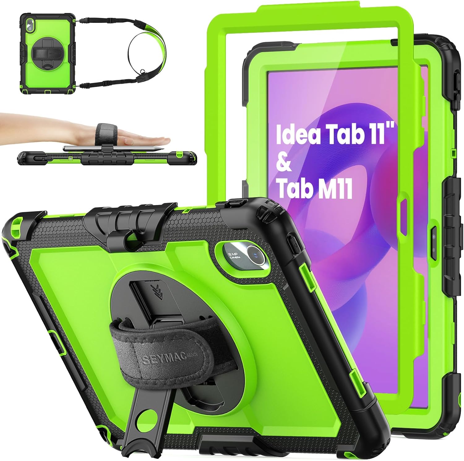Tablet Case for Lenovo Idea Tab M11 Drop Proof 360 Rotate Stand with Strap Pen Holder and Screen