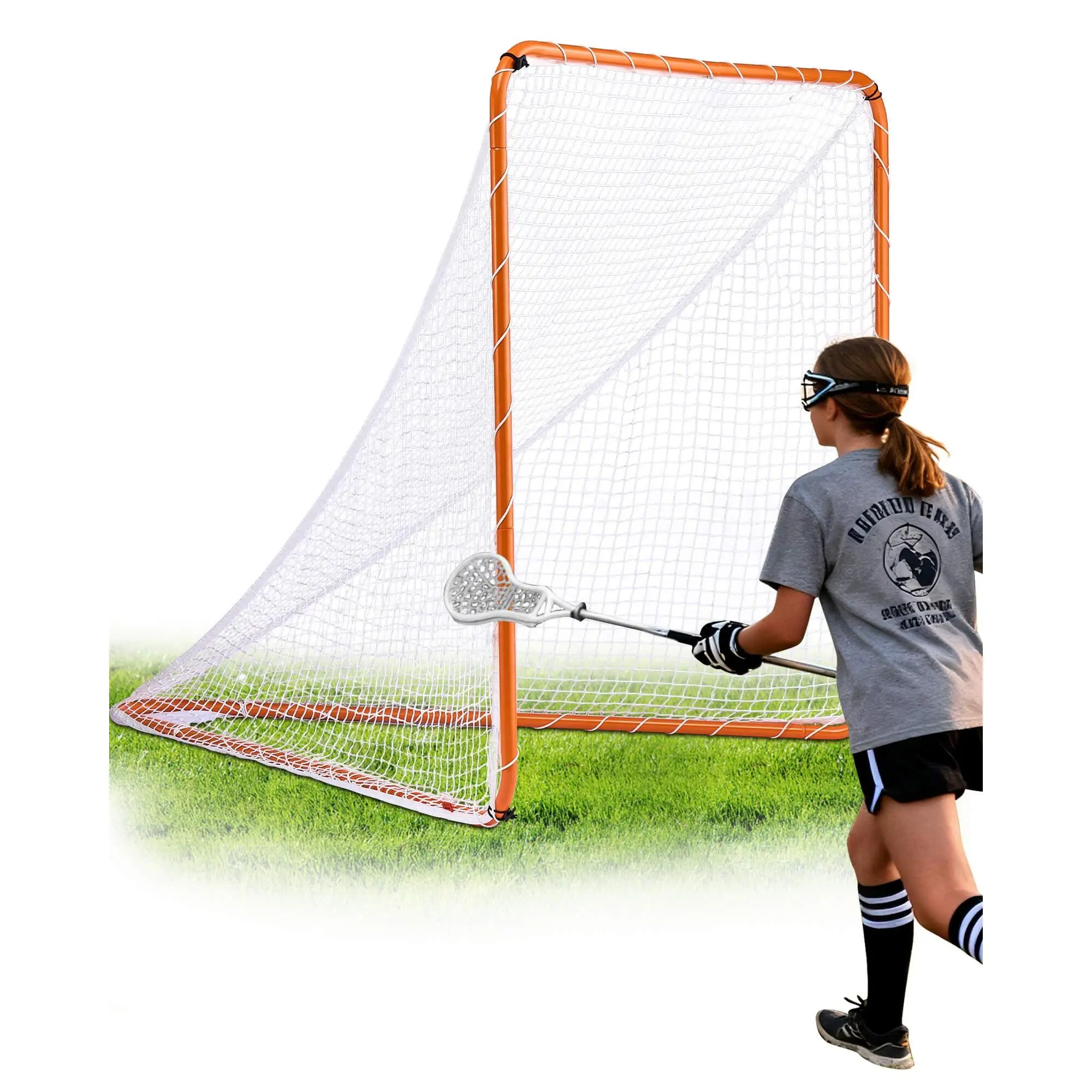 【Summerfinds】VEVOR Lacrosse Goal, 6' x 6' Lacrosse Net, Steel Frame Backyard Lacrosse Training Equipment, Portable Lacrosse Goal with Carry Bag, Quick Easy Setup, Perfect for Youth Adult Training, Orange