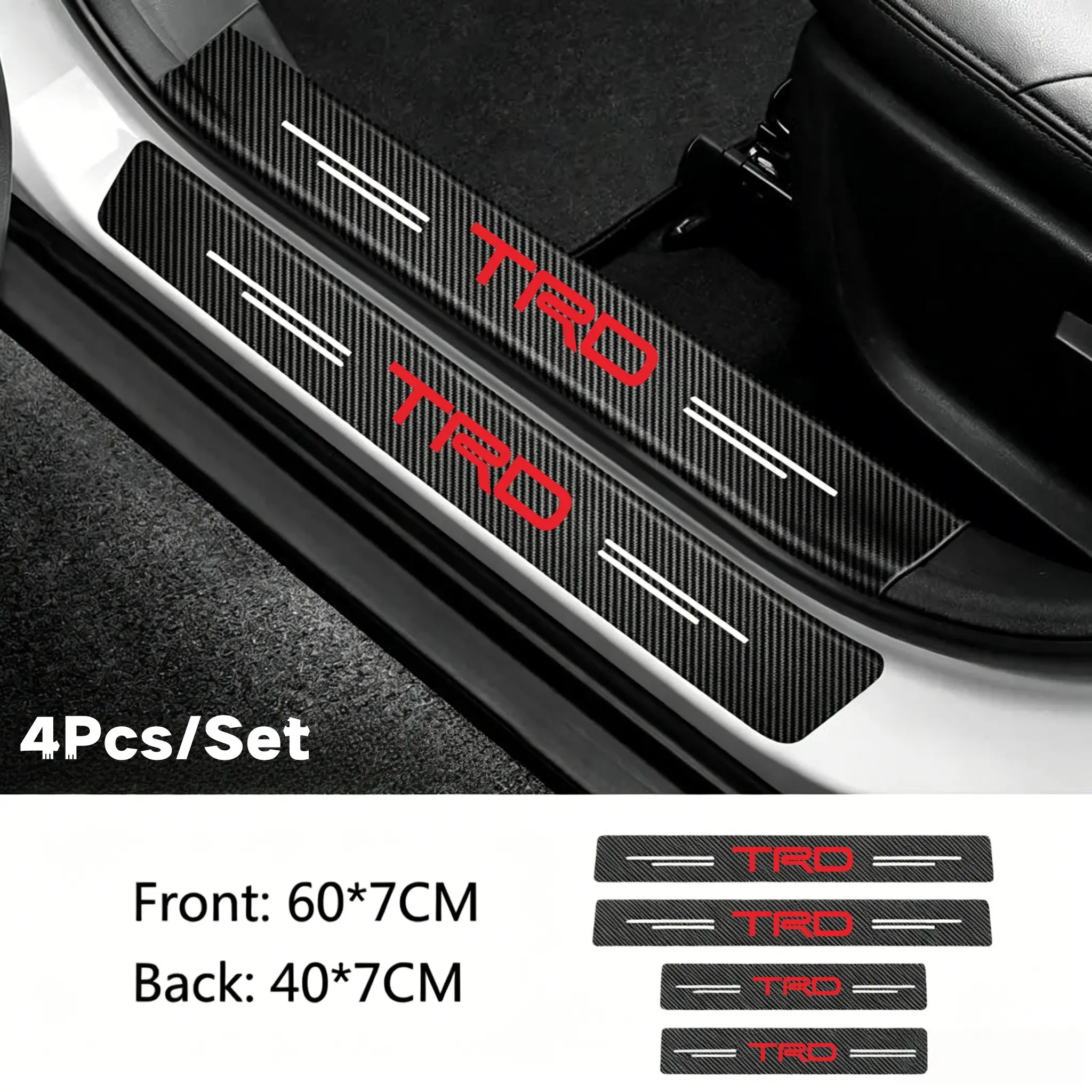 4pcs Car Door Sill Threshold Stickers, Durable Protector Strips, Compatible with Trd Models, Easy Installation, Car Accessories Interior