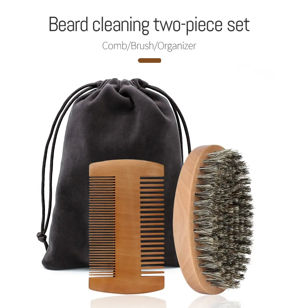 Men's Beard Brush & Comb Set, Wooden Handle, Pig Bristle & Nylon, Durable, Easy to Use, Perfect for Grooming, Ideal Gift for Men