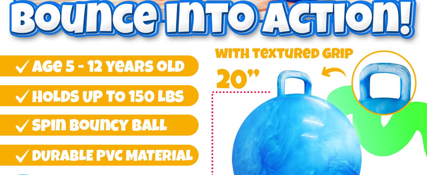 SUNDAY MIRTH Hopper Ball With Handle For Kids 20-inch (50cm) Bouncy Balls For Kids, Blue jumping ball for kids Kangaroo Hippity Hop Balls, Sit And Spin Bouncing Ball With Handle Bounce Ball For Kids With Hand Pump