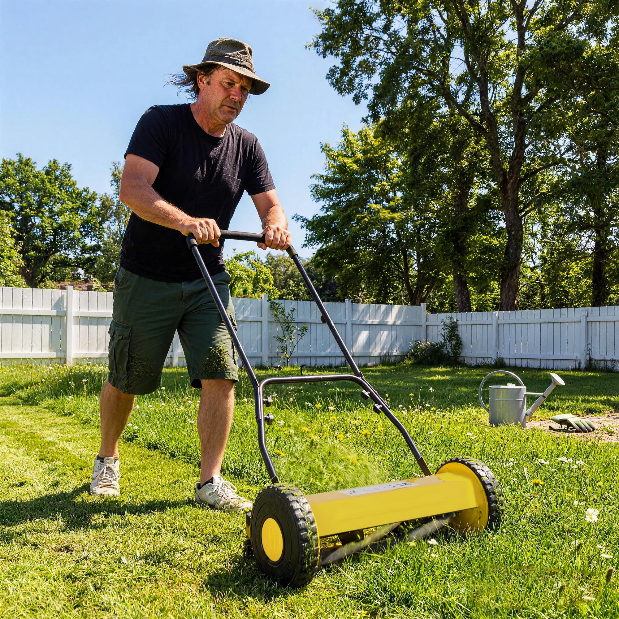 16/14" Push Reel Lawn Mower, 5-Blade Manual Walk-Behind Grass Cutter with Adjustable Height (0.4"- 4"), Lightweight & Easy Assembly for Small/Medium Yards, Compact Storage, Quiet Eco-Friendly