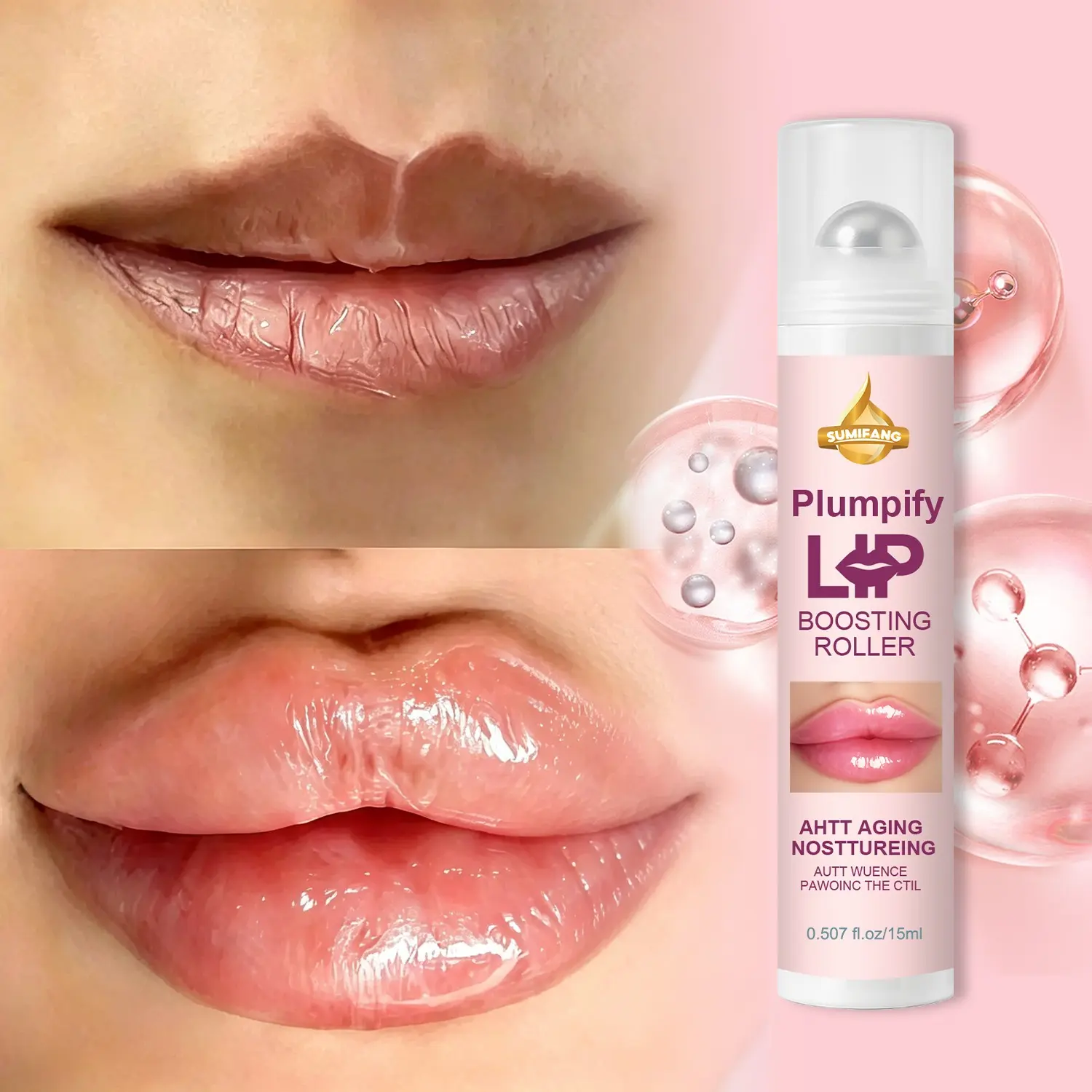 Hydrating and plumping lip rollerball serum, Lip plumper, repairs and moisturizes dry and chapped lips, reduces lip lines, provides long-lasting hydration and soothes dry and dull lips