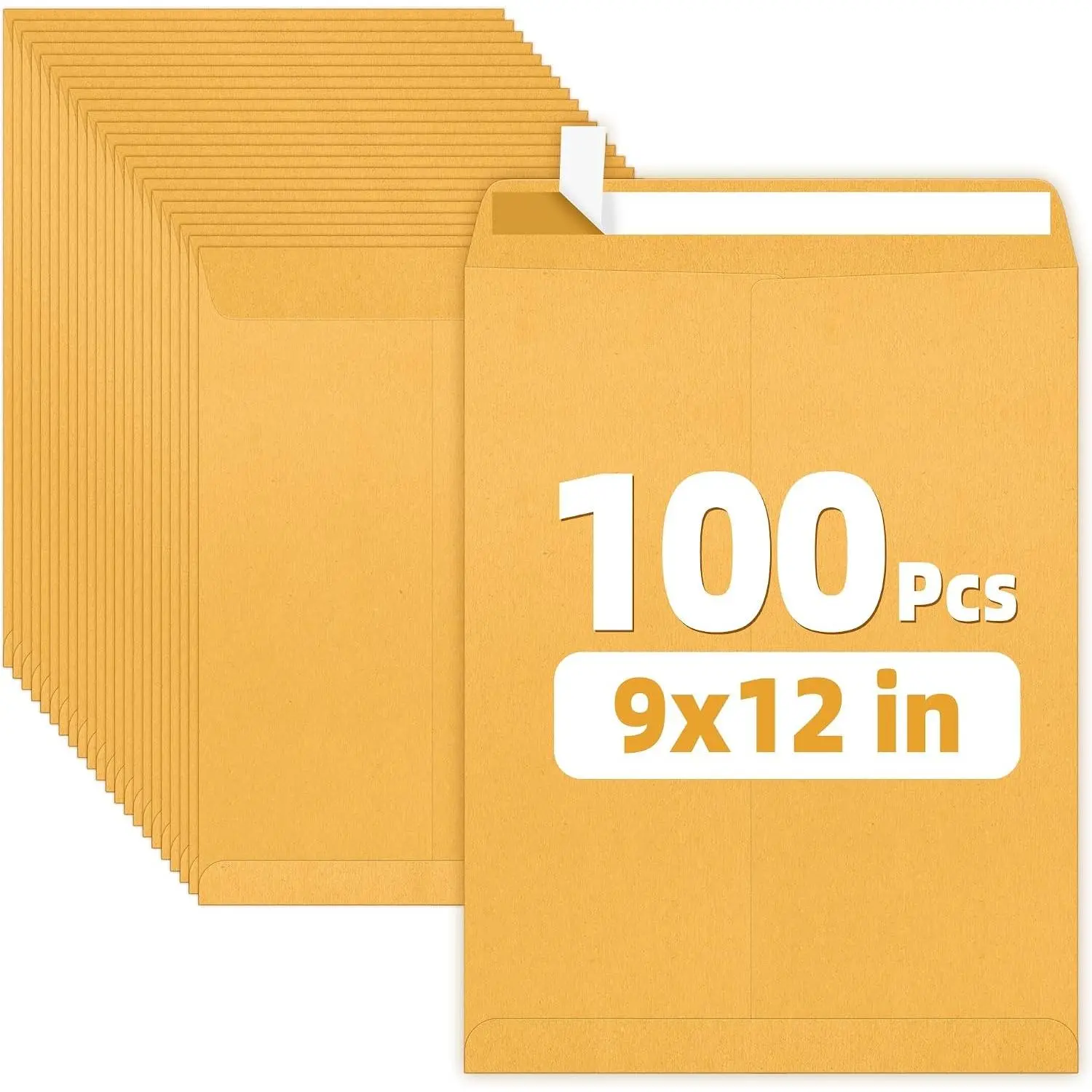 9 x 12 Manila Envelopes, 28lb Brown Kraft, Ultra Strong Quick-Seal Security Catalog Mailing Envelopes for Flat Letter Size Documents or Photos, 100 Count(Gift)