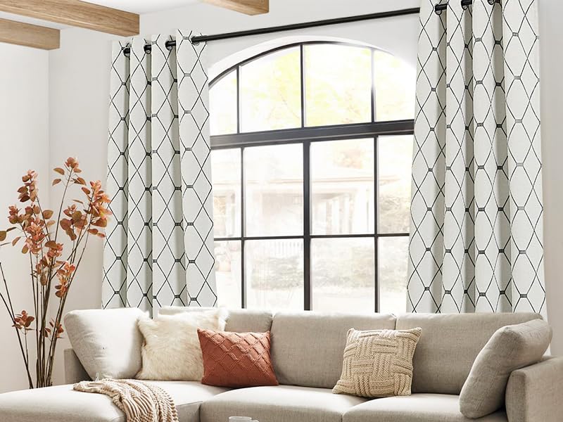 Joywell Cream Linen Textured Curtains 84 inches Long for Living Room Embroidered Farmhouse Window Curtain Grommet Drapes 2 Panels Heavy Cotton Curtains Black Checkered Pattern on Beige Joywell Cream Linen Textured Curtains 84 inches Long for Living Room Embroidered Farmhouse Window Curtain Grommet Drapes 2 Panels Heavy Cotton Curtains Black Checkered Pattern on Beige