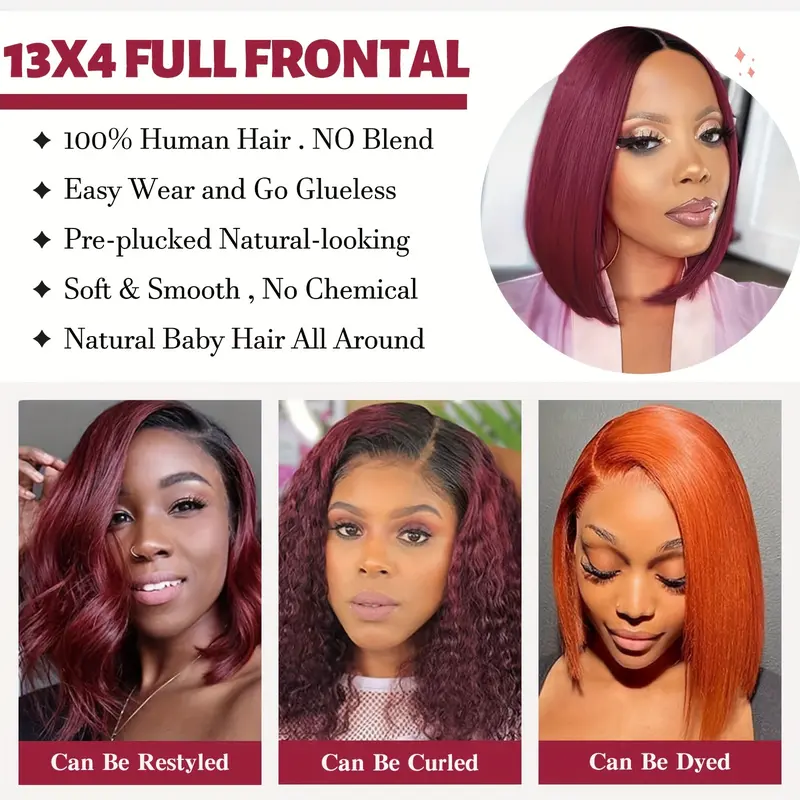 2025 NEW Wholesale Ombre 1B/99J Burgundy Bob Wig Human Hair  display picture 1