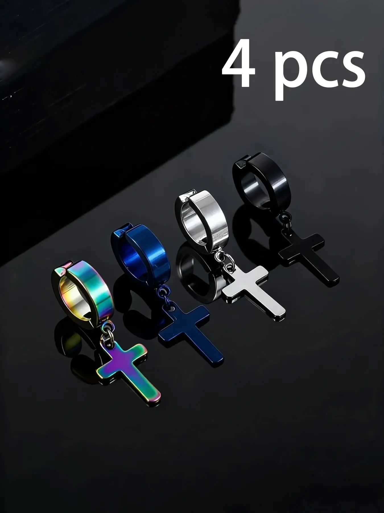 4 Pcs Stainless Steel Earrings, Earring Set, Earring Pack, Punk Style Edgy Cross Ring Earrings, Unisex Fashion Jewelry, Streetwear Accessories, Lightweight Luxury