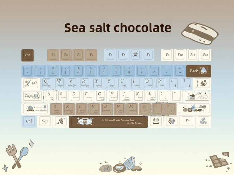 130 Keys PBT Keycaps Sea Salt Chocolate Theme Cute Keycaps Cherry Profile Dye Sublimation Custom Key Caps Set for Cherry Gateron MX Switches Mechanical Keyboards