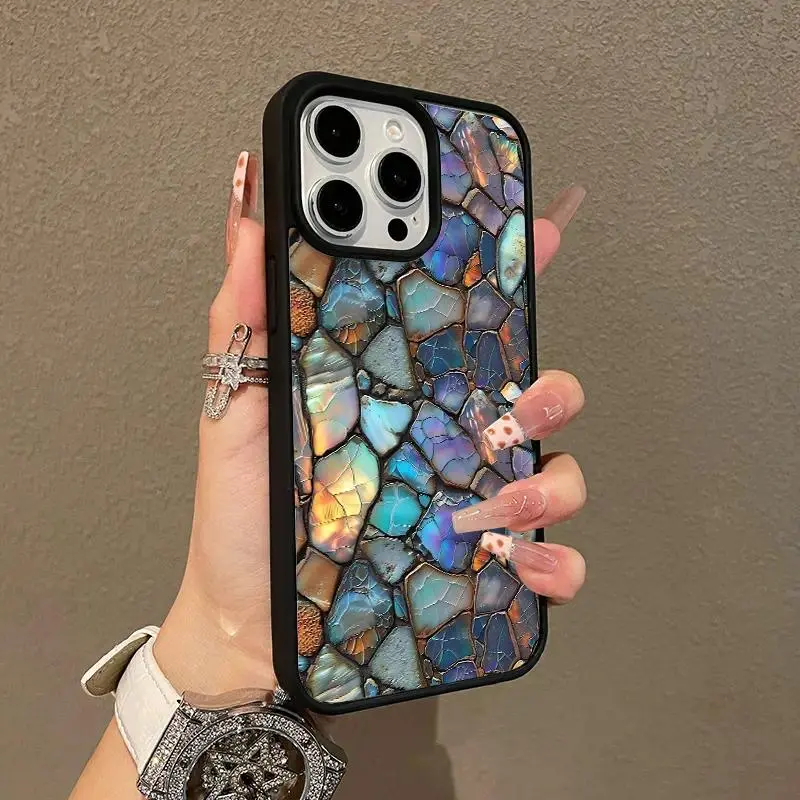 Iridescent Stone Mosaic Magnetic TPU Phone Case - MagSafe Compatible, Aesthetic Girly Chic Durable Cover, Magnetic Fit Mobile Phone Accessory for iPhone Smartphones