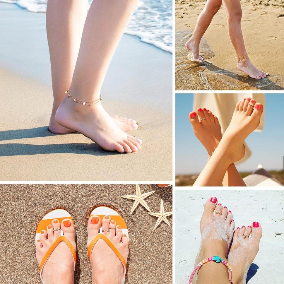 Jstyle Toe Rings and Ankle Bracelets for Women Silver Rose Gold Plated Anklet Toe Rings Cute Layered Anklets Open Tail Rings Adjustable Beach Foot Jewelry for Summer Daily