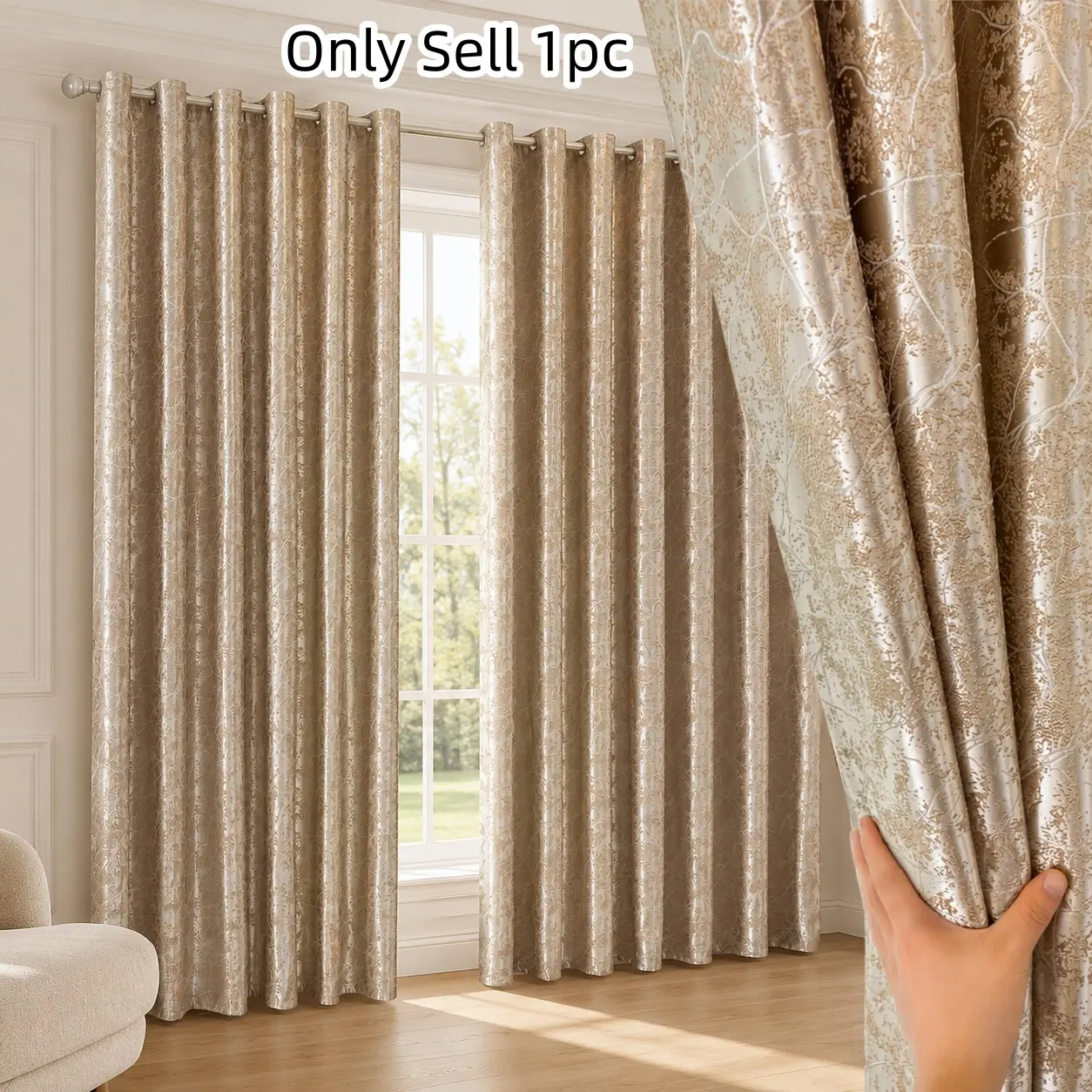 1pc European Vintage Jacquard Curtain, Luxury Light Blocking Drapes, Ring Suspension, Suitable for Living Room, Bedroom, Office, Home Decor