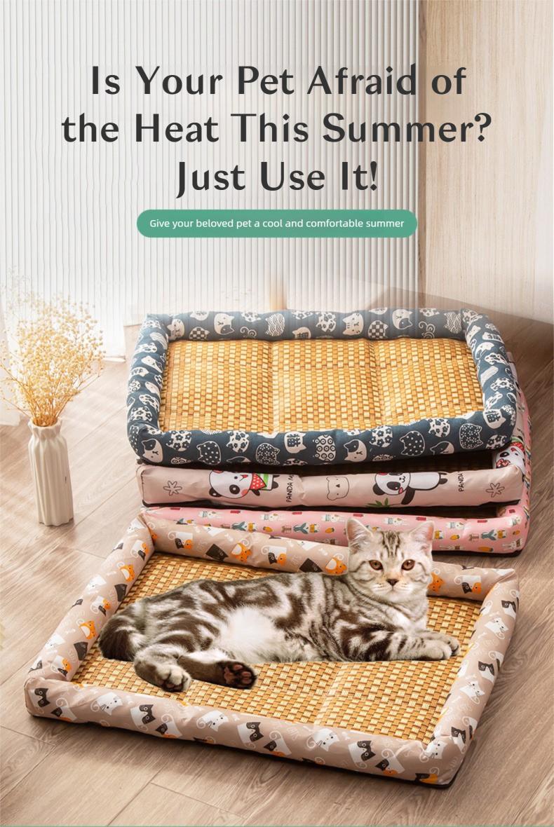 Cool Your Pet Naturally!Rattan Cooling Mat, Ice Silk Surface, Non-Slip, Anti-Scratch, for Crates, Sofas & Travel