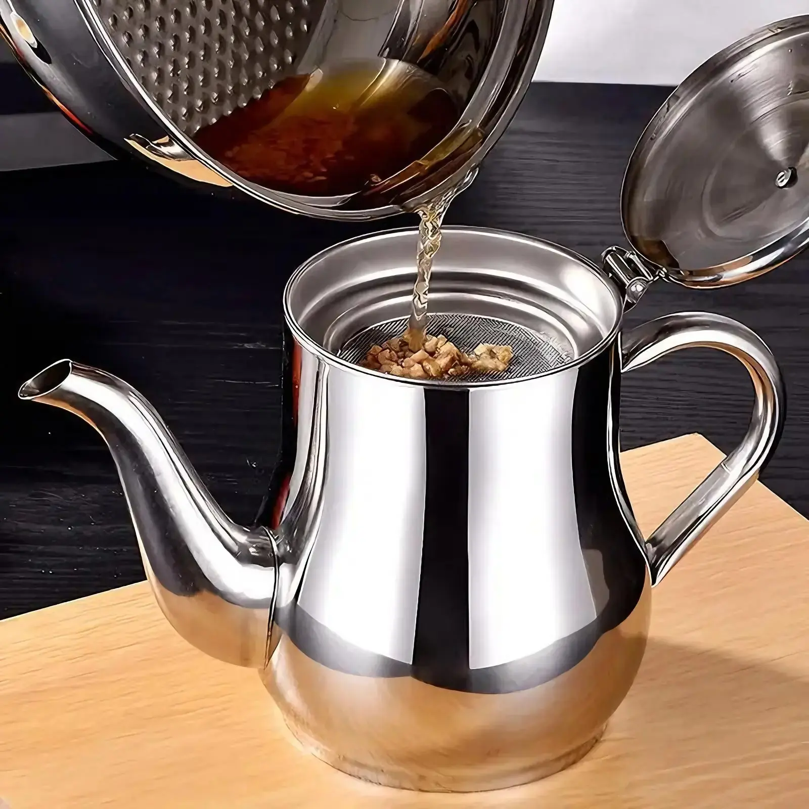 48oz Oil Filter Pot with Pour Spout｜Stainless Steel Grease Keeper, Removable Mesh Strainer, Leak-Proof Lid for Kitchen Use