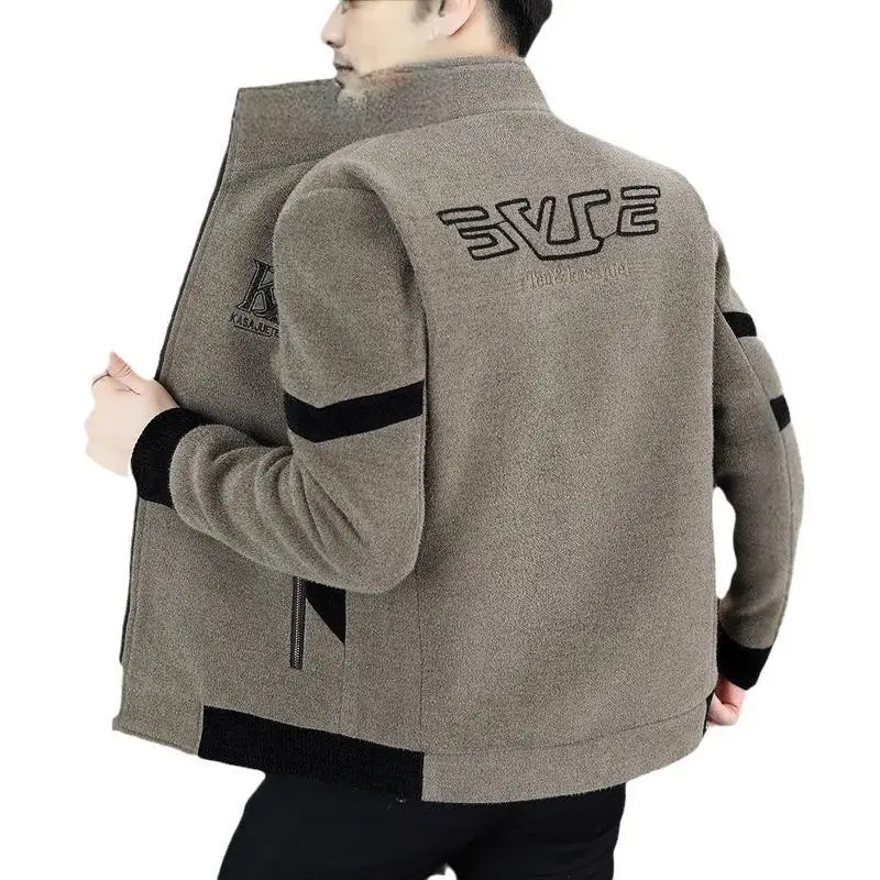 Men's Woolen Coat Winter 2025 New Style Turn-down Collar Padded Jacket Woolen Overcoat Fleece Lined Thickened Casual Trendy 2-in-1 lapel