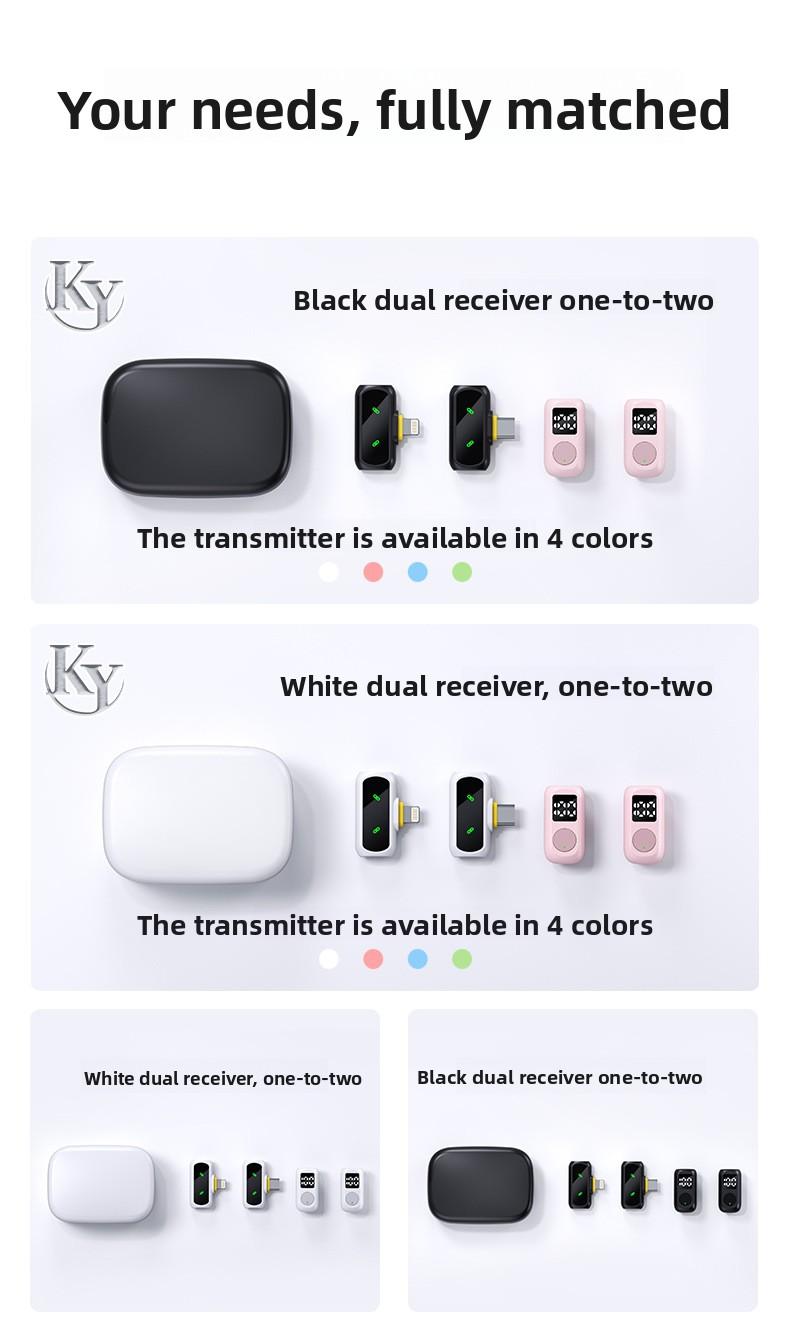 QY88 lavalier microphone, dual output, digital display, new model for mobile live streaming, noise-canceling reverb microphone