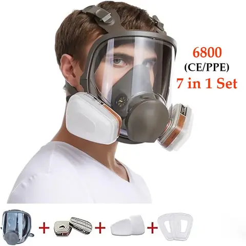 Full Facepiece Reusable Mask - 7 in 1 Full Face Cover Filter Mask Anti-fog Supplies Wide Field Of View, Suitable for Spray Paint, Coating, Chemical Industry, Welding