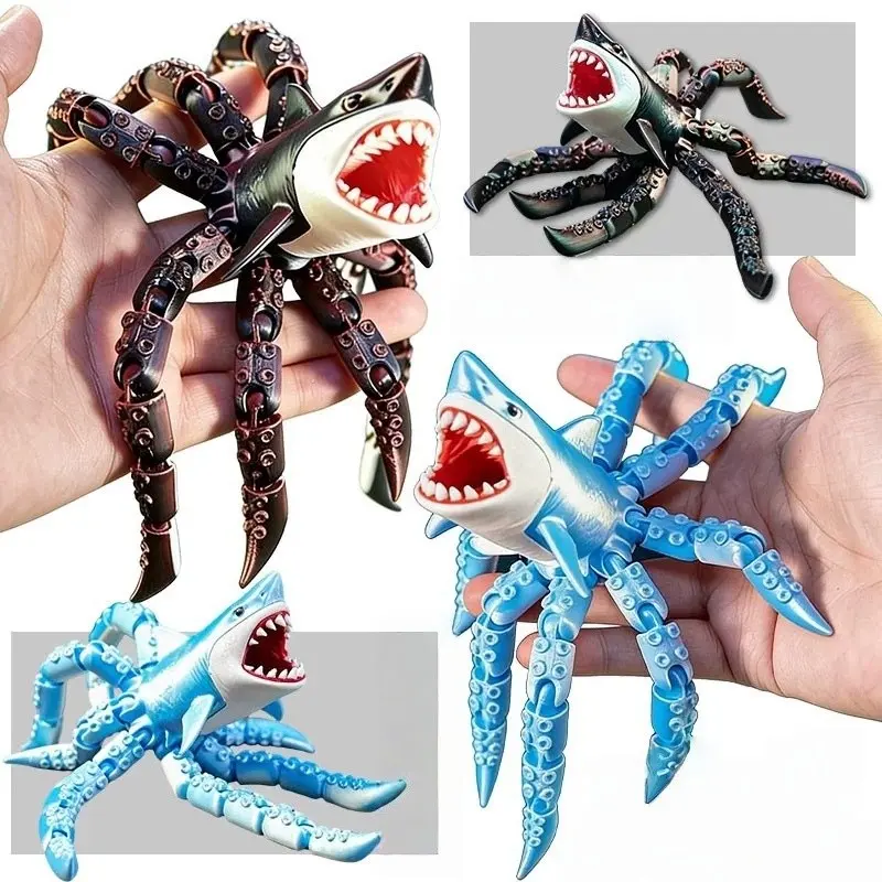 3D Printed Megalodon Octopus Model, Ancient Great Shark Moving Figure, Ocean Creature Ornament, Animal Figurines, Kids Gift, Educational Toy