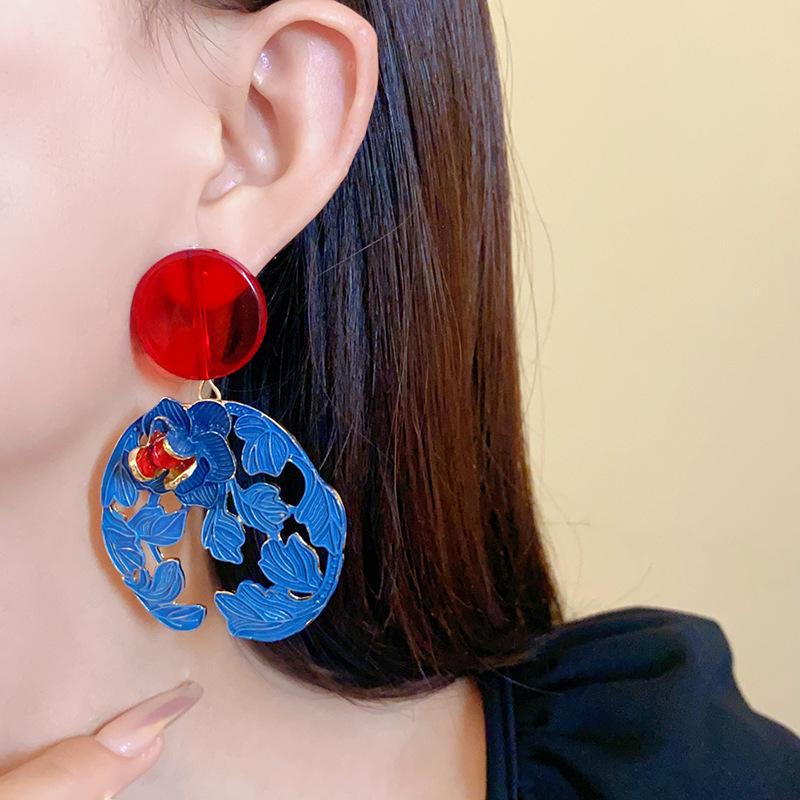 Silver Needle Resin Flower and Leaf Chinese Style Earrings, New Chinese Style Unique Design Ear Drops, Vintage Cheongsam New Style Jewelry for Women