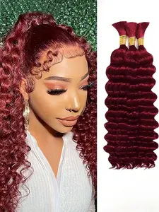 350# 99J# Colored Human Braiding Hair For Boho Braids Deep Water Wave Bulk Human Hair For Braiding Curly Human Hair Extensions 3PCS/Pack 110g 20 Inch