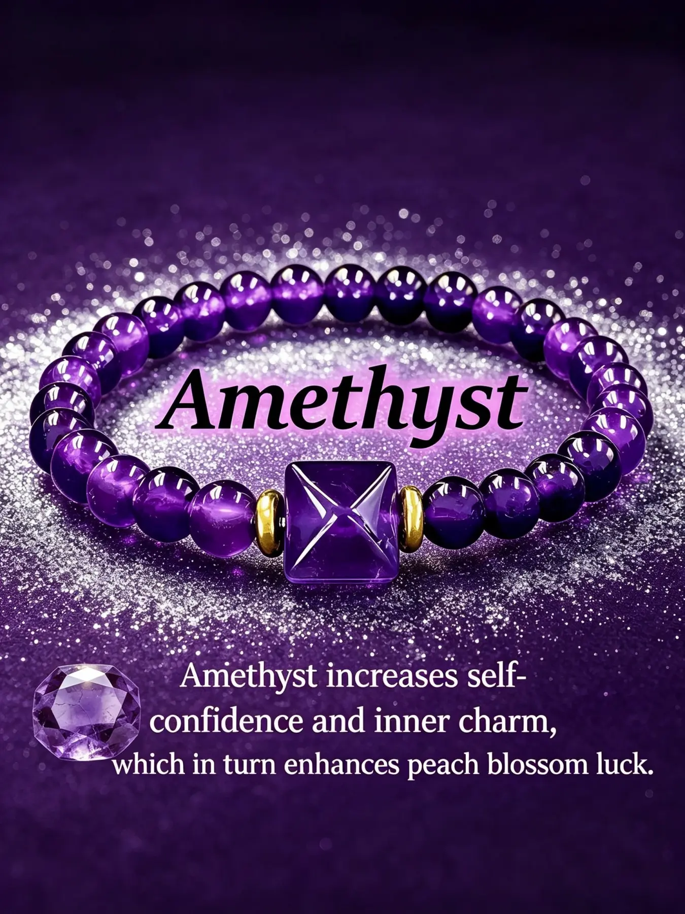 Amethyst Natural Deep Purple Pyramid-Cut Square Center Stone Bracelet, Elegant Feminine Accessory for Date Evenings, Work Events & Daily Errands, Thoughtful Gift to Elevate Self-Confidence, Nurture Inner Charm & Enhance Peach Blossom Romantic Luck