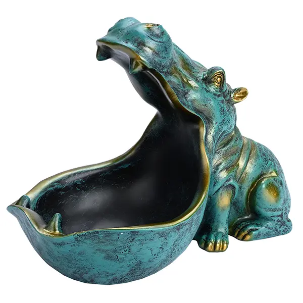 Hippo Statue Home Sculpture with Resin Table Sundries Key Candy Container Storage Art Decor Bowl