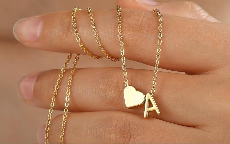 Simple Heart-Shaped Letter Necklace 14K Gold Plated Clavicle Chain Durable Hypoallergenic Adjustable Pendant Chain For Women