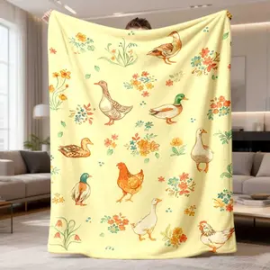 2026 New Flannel Blanket Release 1Pc Cozy Vintage Mallard Duck Design Flannel Blanket, Soft & Warm For Napping, Camping, Travel, And Home Decoration Ideal Gift For Friends, Family, And Loved Ones In Various Sizes, Napping Throw