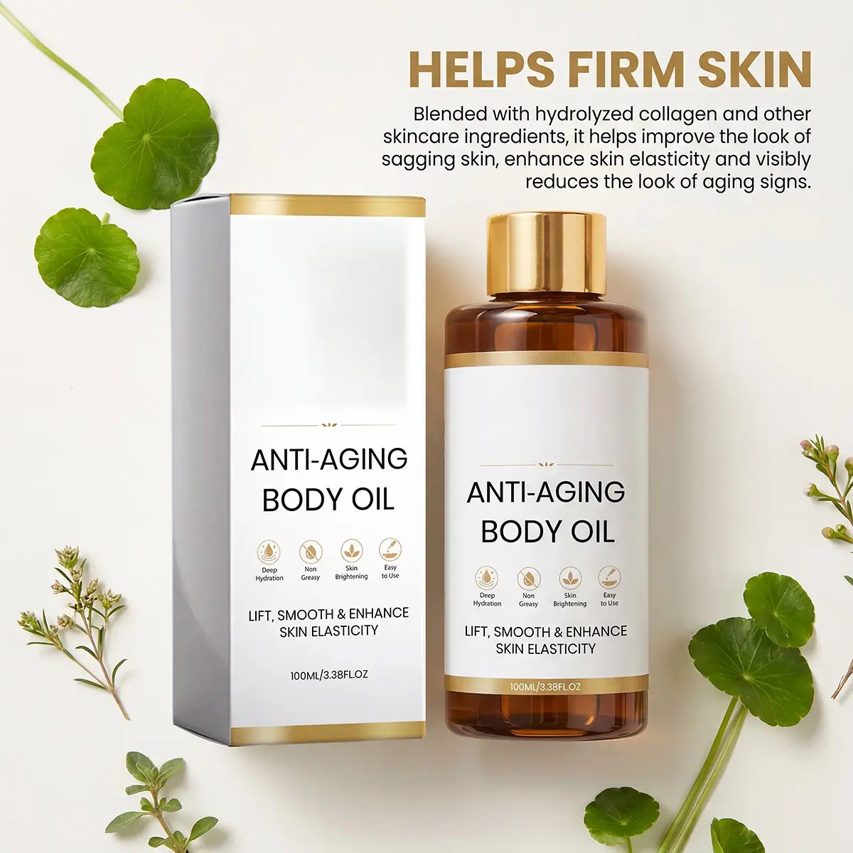 Revitalizing Anti-Aging Body Oil, Deep Hydrating Firming Brightening Body Care with Centella Asiatica Extract, Hydrolyzed Collagen & Hyaluronic Acid, Lightweight Non-Sticky, No Stain on Clothes