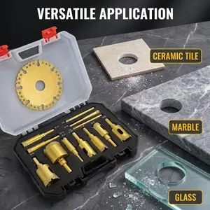 13PCS Diamond Hole Saw Kit with Brazed Diamond Cutting Blade, Dry & Wet Drilling, 6-35mm Hole Saws + 100mm Diamond Saw Blade for Tile, Marble, Porcelain, Glass & Ston
