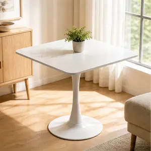 ARCH White Square Tulip Table for 2-3 Person 24 Inch Small Dining Table with Metal Pedestal Base Modern Kitchen Table for Small Space Apartment Bistro Cafe Office Living Room Matte White MDF Top Easy Clean, Matte White Color Options