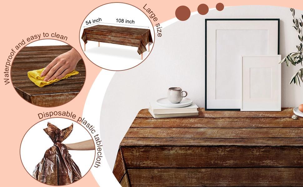 3 Pcs Brown Wood Grain Tablecloths Rustic Plastic Table Covers for Rectangle Table, Vintage Farmhouse Tablecloth Decorations for Western Barn Birthday Wedding (54 x 108 Inches) 3 Pcs Brown Wood Grain Tablecloths Rustic Plastic Table Covers for Rectangle Table, Vintage Farmhouse Tablecloth Decorations for Western Barn Birthday Wedding (54 x 108 Inches)