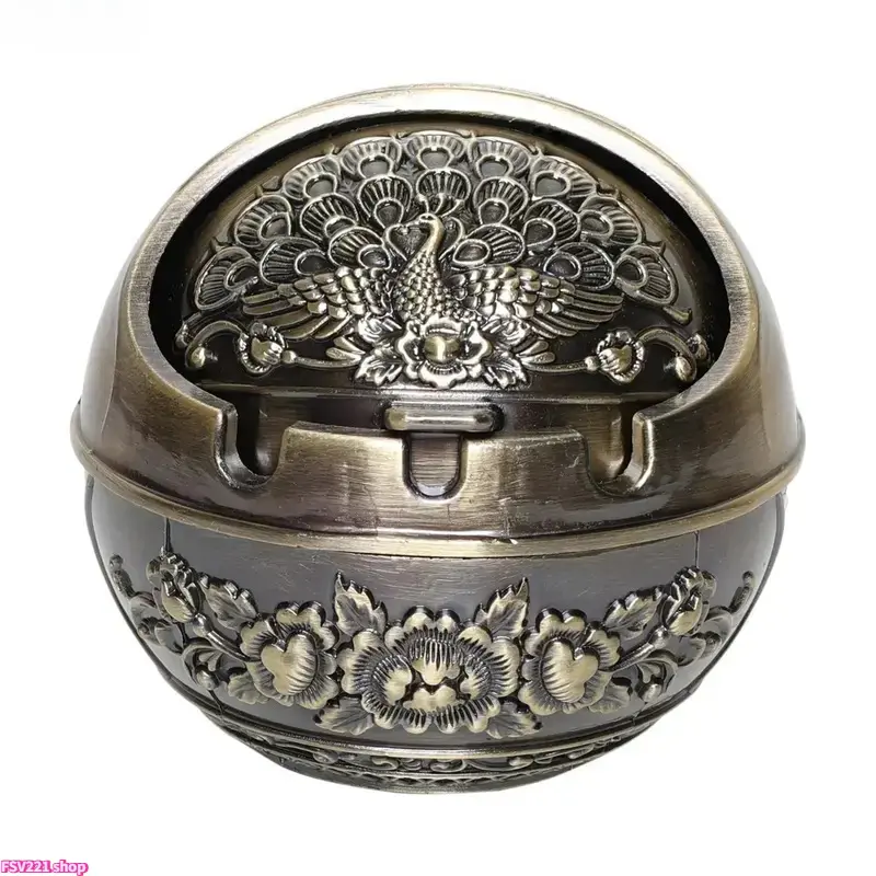 Vintage Aluminium Peacock Pattern Metal Ashtray - Lightweight Pocket-Size Portable Reusable Smokeless Durable Waterproof Ash Holder, Unique Decor, Decorative Indoor Home Use Charm Accent, Antique Home Gift Fashion Accessory, Room Decor, Vintage Home Decor