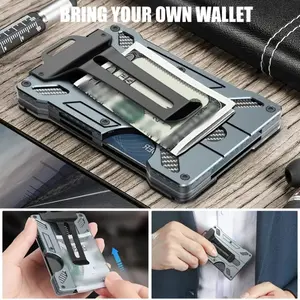 2 in 1 RFID Blocking Metal Card Holder, Anti-Theft Anti-Scratch Slim Minimalist Credit Card Wallet with Separate ID Badge Slot, Waterproof Sturdy Metal ID Case with Detachable Neck Lanyard & Retractable Badge Reel, Lightweight Portable Card Organizer for
