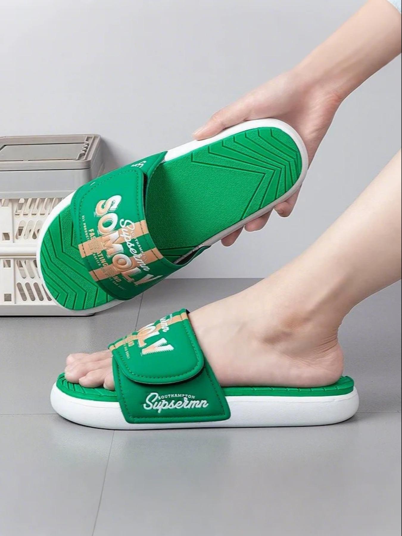Men's Fashionable Letters Print Slides, Casual Comfortable Home Slippers, Soft Non-slip Slippers for Indoor & Outdoor Wear