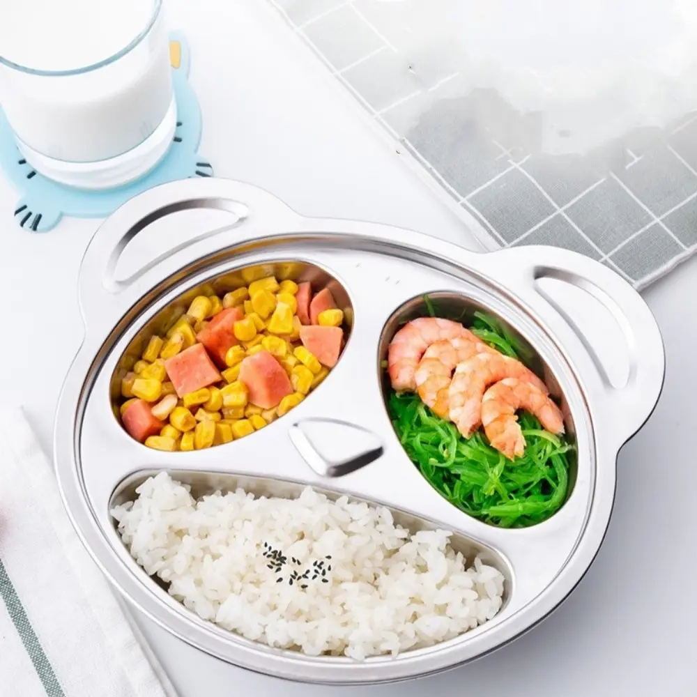 Stainless Steel Dinner Plate, Divided Compartments, Anti-Drop Food Tray, Home Use Baby Feeding Food Holder, Non-Bone China Material, Stainless Steel Plates For Toddlers