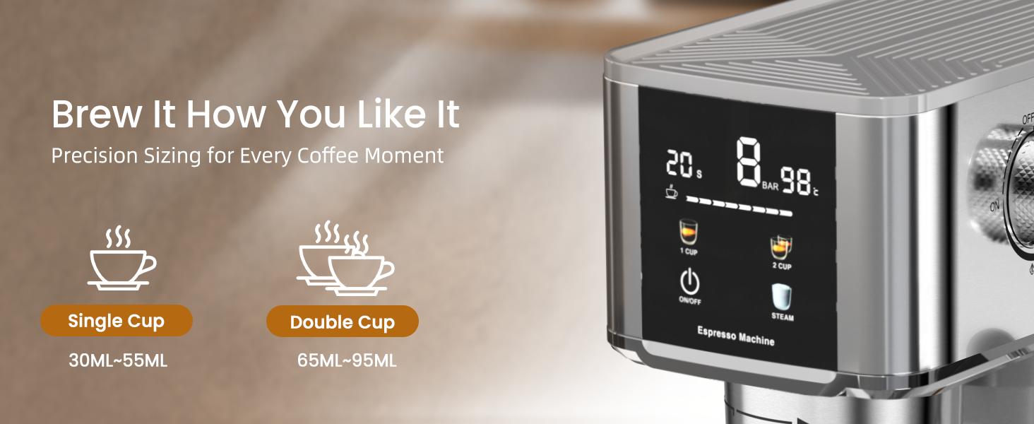 Kismile Espresso Machine 20 Bar, 3-Second Heat for Rapid Cold Brew, Built-in Steam Wand for Lattes, Touch Screen, 40oz Tank, Gift for Coffee Lovers